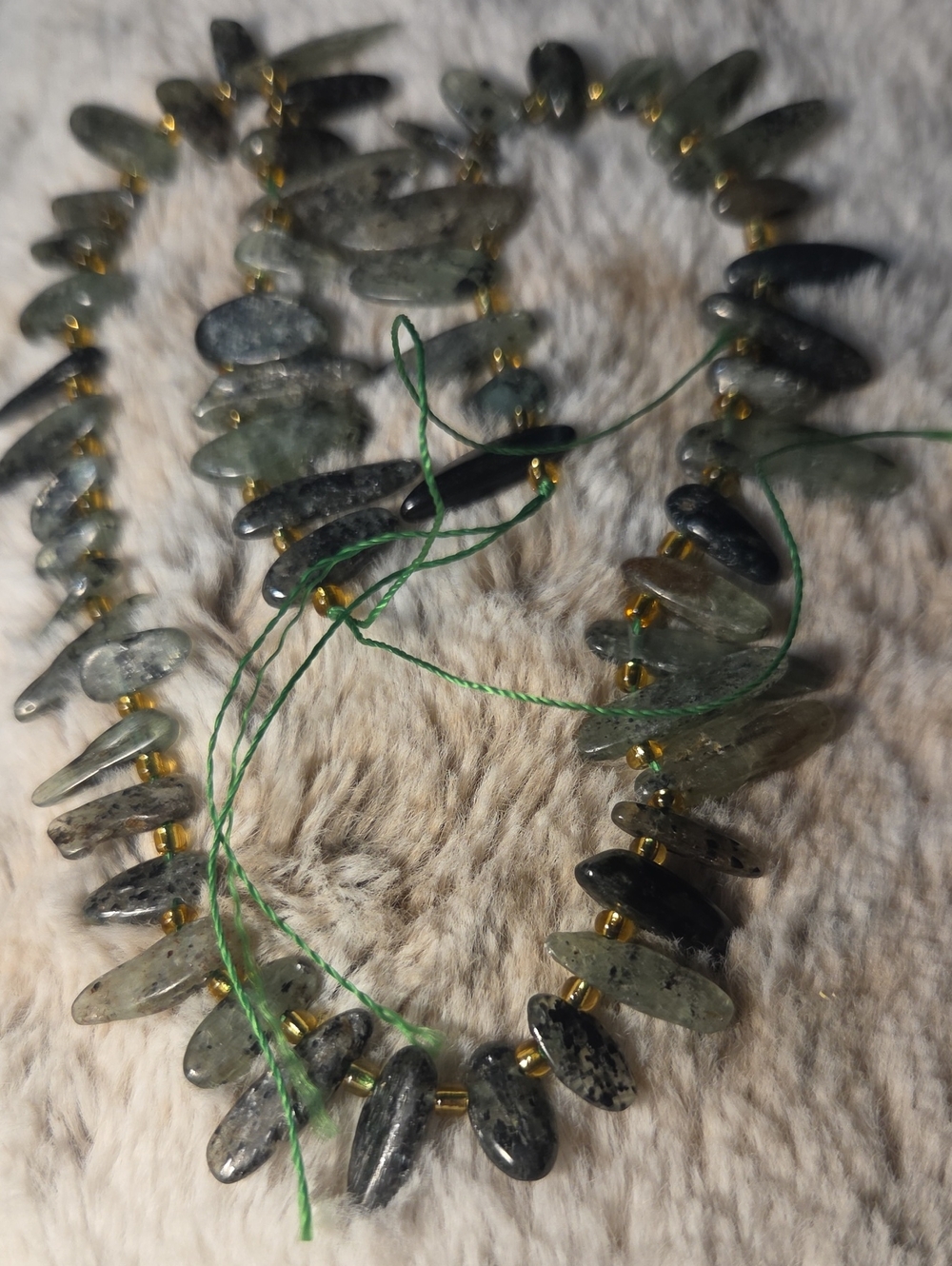 Green Labradorite Chip Necklace with Gold Accent Beads